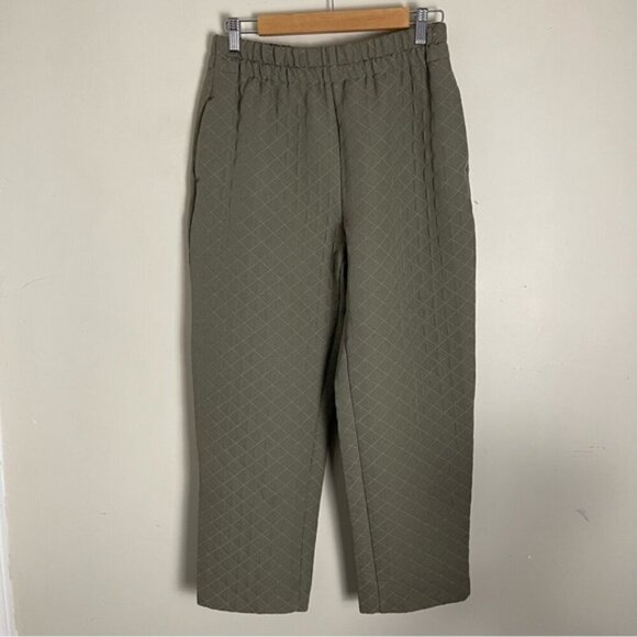 Zara women’s khaki green quilted high rise pull on trouser pants size medium - Picture 3 of 16